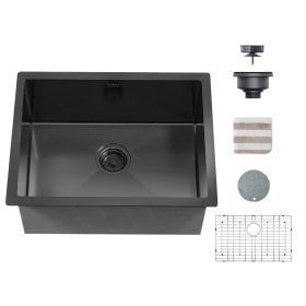 TORVA Gloss Black Ceramic Coating with NanoTek Undermount Kitchen Sink, 16 Gauge Stainless Steel Wet Bar or Prep Sinks Single Bowl (size: 25x18x10")