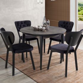 Modern Dining Table Round Top with Solid Wood Legs (Color: Gray)