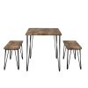 Rustic Farmhouse 3-Piece Dining Table Set with 2 Benches,Thick Table/Bench Top with Iron Frame for 4 in Small Places