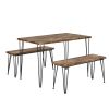 Rustic Farmhouse 3-Piece Dining Table Set with 2 Benches,Thick Table/Bench Top with Iron Frame for 4 in Small Places