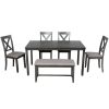 6-Piece Kitchen Dining Table Set Wooden Rectangular Dining Table, 4 Dining Chairs and Bench Family Furniture for 6 People