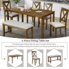 6-Piece Kitchen Dining Table Set Wooden Rectangular Dining Table, 4 Dining Chairs and Bench Family Furniture for 6 People