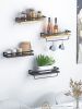 Floating bathroom shelf with towel rail;  bathroom/living/kitchen/bedroom wall shelf set of 2;  light brown;  dark brown;  black.