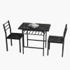 Modern 3-Piece Dining Table Set with 2 Chairs for Dining Room,Black Frame+Printed Black Marble Finish