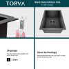 TORVA Gloss Black Ceramic Coating with NanoTek Undermount Kitchen Sink, 16 Gauge Stainless Steel Wet Bar or Prep Sinks Single Bowl