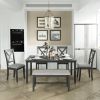 6-Piece Kitchen Dining Table Set Wooden Rectangular Dining Table, 4 Dining Chairs and Bench Family Furniture for 6 People