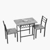 Modern 3-Piece Dining Table Set with 2 Chairs for Dining Room,Black Frame+Printed Black Marble Finish