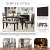 6-Piece Kitchen Simple Wooden Dining Table and Chair with Bench, Fabric Cushion