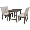 Farmhouse 5-Piece Wood Dining Table Set for 4;  Kitchen Furniture Set with 4 Upholstered Dining Chairs for Small Places;