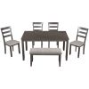 6-Piece Kitchen Simple Wooden Dining Table and Chair with Bench, Fabric Cushion