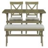 4 Pieces Farmhouse Rustic Wood Kitchen Dining Table Set with Upholstered 2 X-back Chairs and Bench