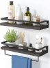 Floating bathroom shelf with towel rail;  bathroom/living/kitchen/bedroom wall shelf set of 2;  light brown;  dark brown;  black.