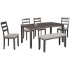 6-Piece Kitchen Simple Wooden Dining Table and Chair with Bench, Fabric Cushion