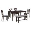 6-Piece Kitchen Dining Table Set Wooden Rectangular Dining Table, 4 Dining Chairs and Bench Family Furniture for 6 People