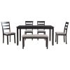 6-Piece Kitchen Simple Wooden Dining Table and Chair with Bench, Fabric Cushion