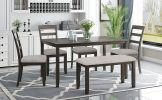 6-Piece Kitchen Simple Wooden Dining Table and Chair with Bench, Fabric Cushion